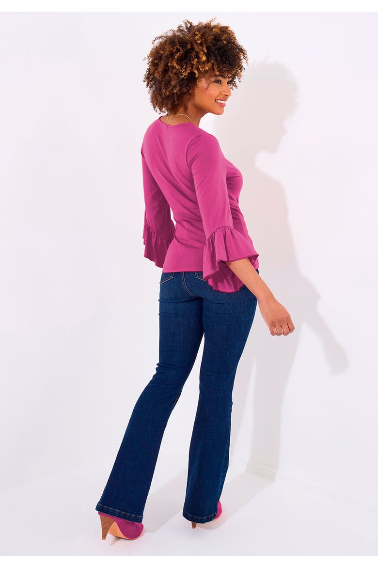 Stretch Knit Bell Sleeve Top, Alternate, color, HOT PINK
