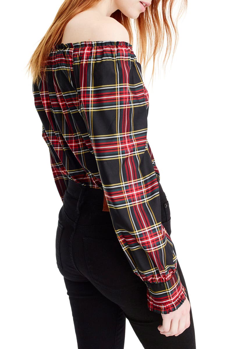 J.Crew Off the Shoulder Stewart Plaid Top, Alternate, color, 