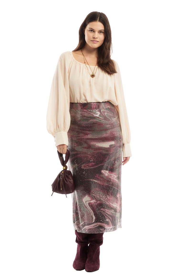 Sequined Mesh Column Midi Skirt, Main, color, MARBLE