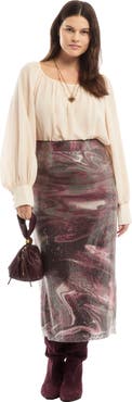 June + Vie Sequined Mesh Column Midi Skirt