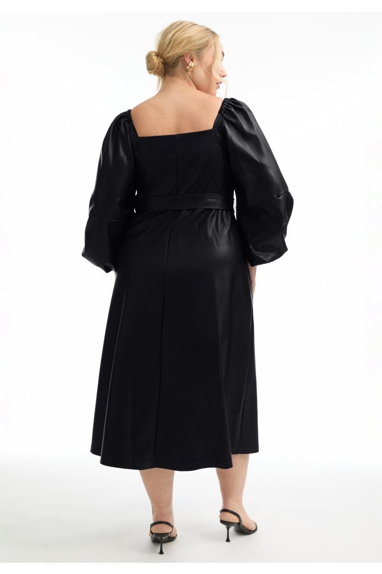 Puff Sleeve Faux Leather Midi Dress, Alternate, color, BLACK ONYX
