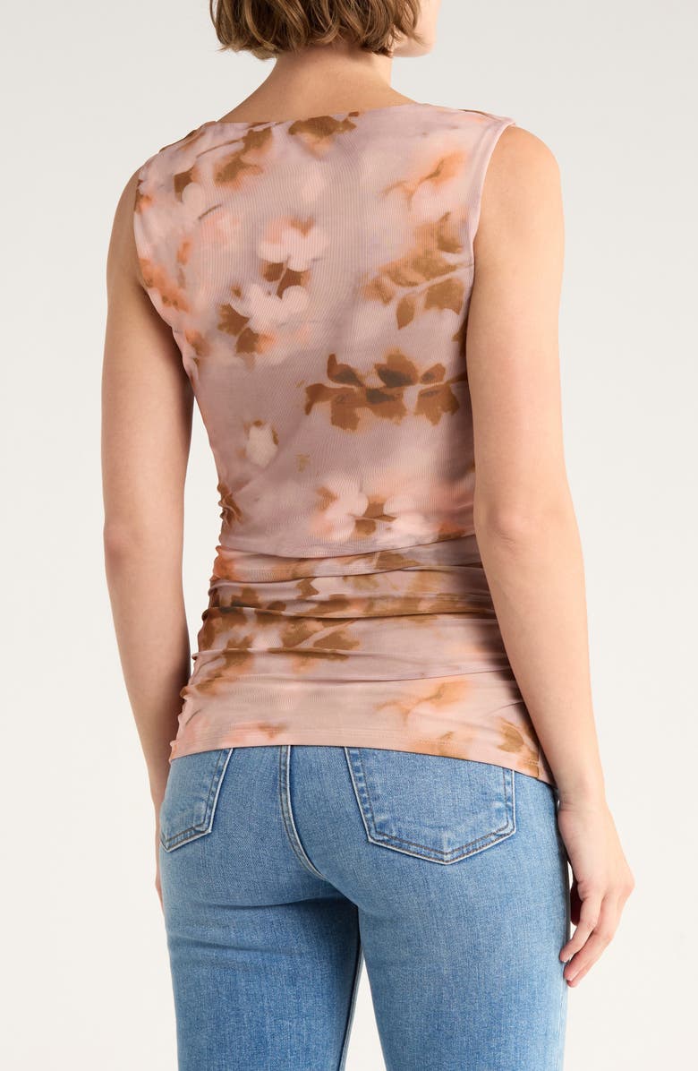 Leith Drape Front Mesh Top, Alternate, color, Tan- Pink Estes Bloom