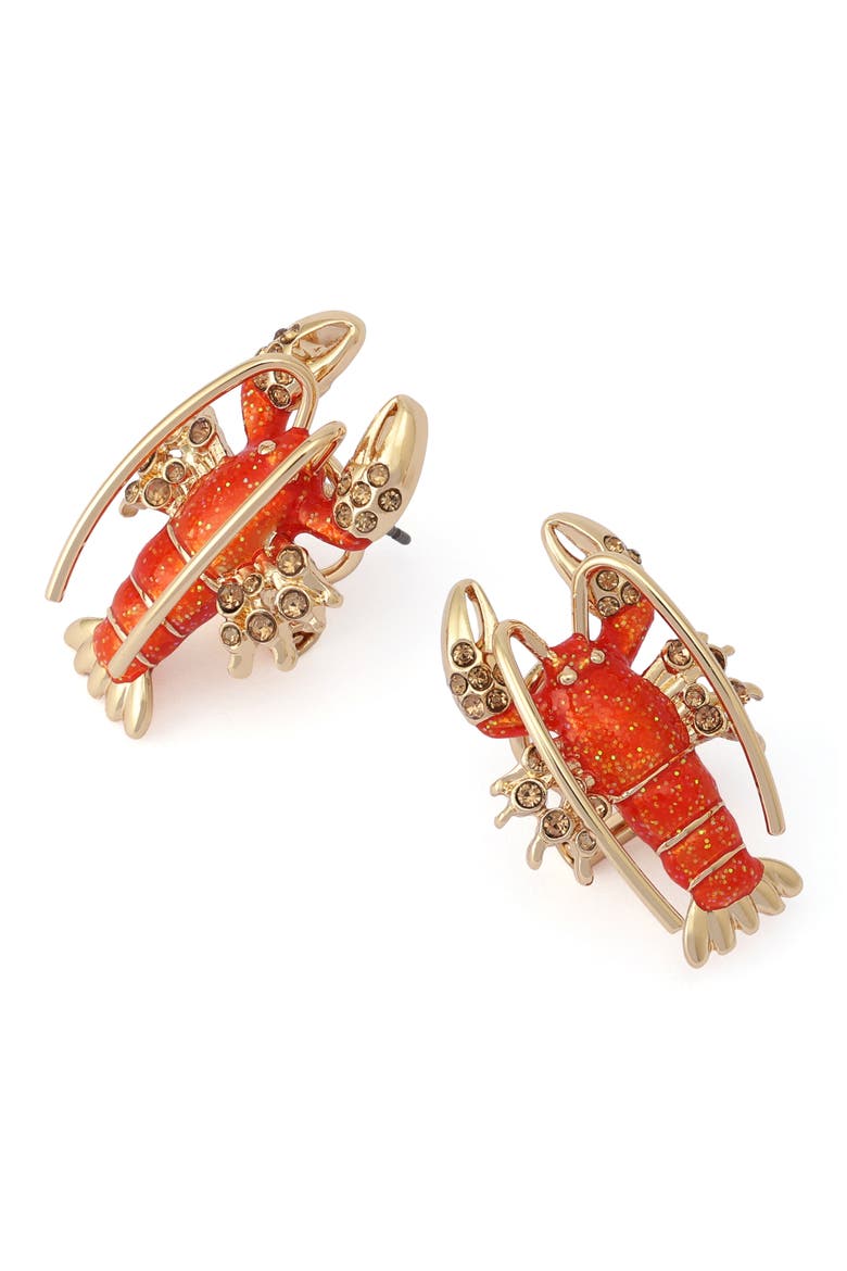 Lobster Stud Earrings, Alternate, color, RED
