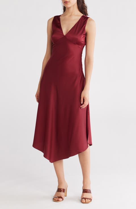 V-Neck Sleeveless Satin Midi Dress