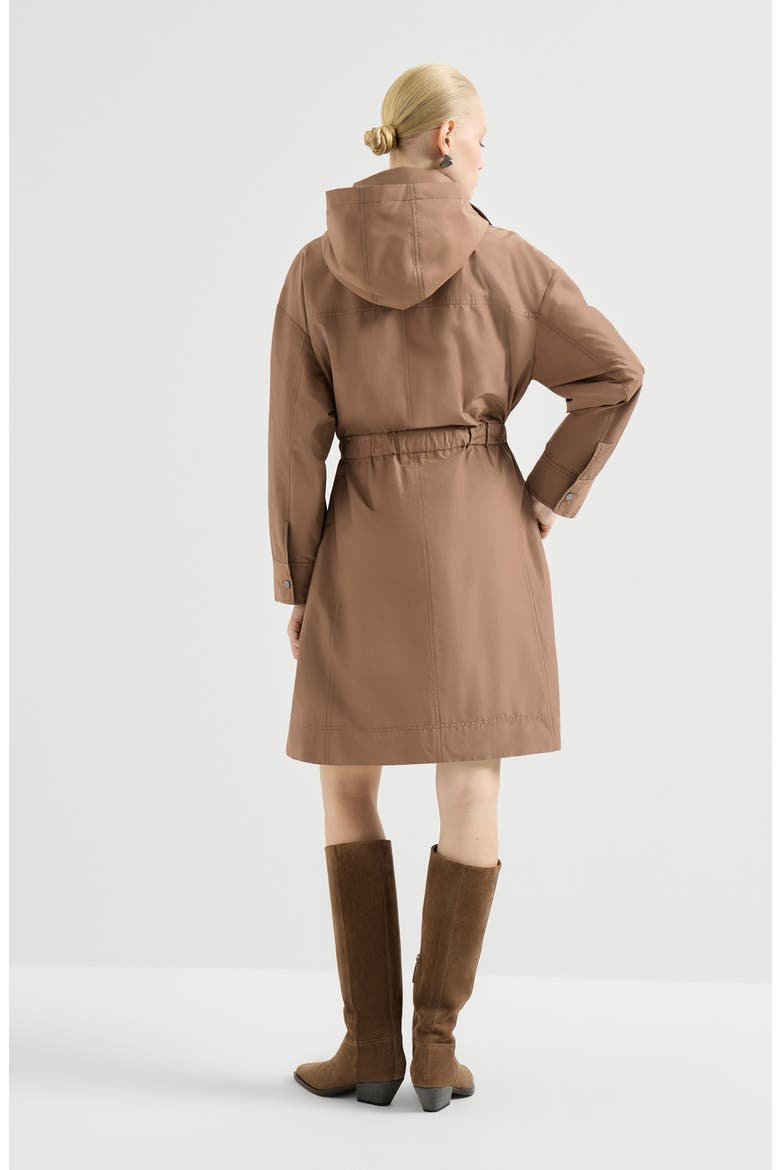 Techno cotton taffeta coat with detachable hood and shiny zipper pull, Alternate, color, Camel