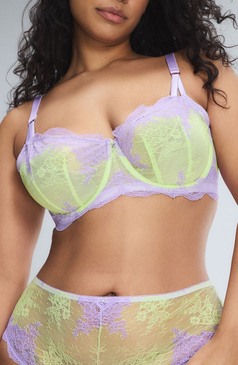 SAVAGE X FENTY Lacestruck Unlined Balconette Bra, Alternate, color, Pale Green/ Purple Opal