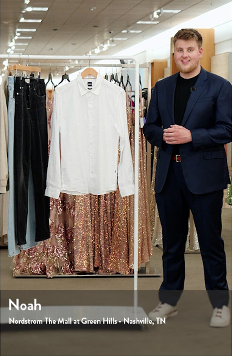 Roan Slim Fit Stretch Linen Blend Button-Up Shirt, sales video thumbnail