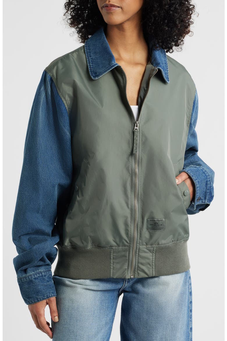 Mixed Media Flight Jacket, Alternate, color, FIELD GRAY