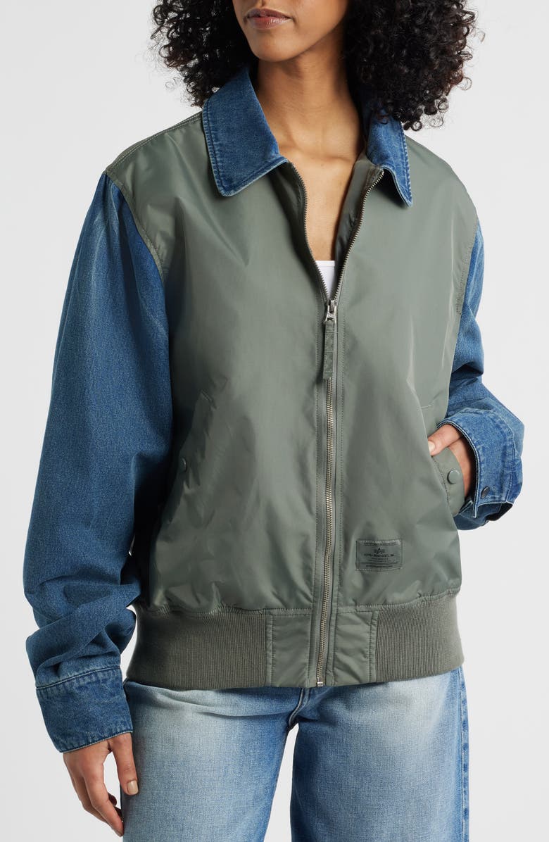 Alpha Industries Mixed Media Flight Jacket, Alternate, color, Field Gray