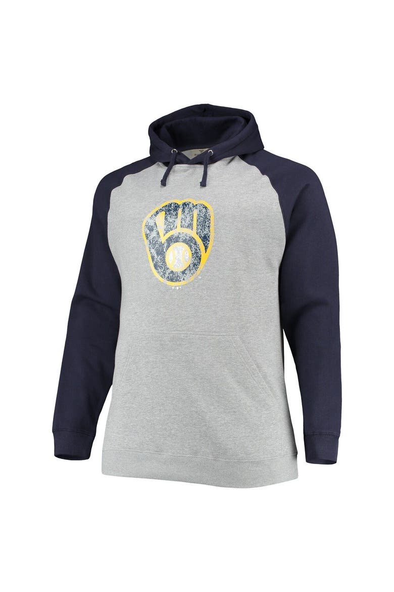 Men's Fanatics Branded Heathered Gray/Navy Milwaukee Brewers Big & Tall Raglan Pullover Hoodie, Alternate, color, Heather Gray