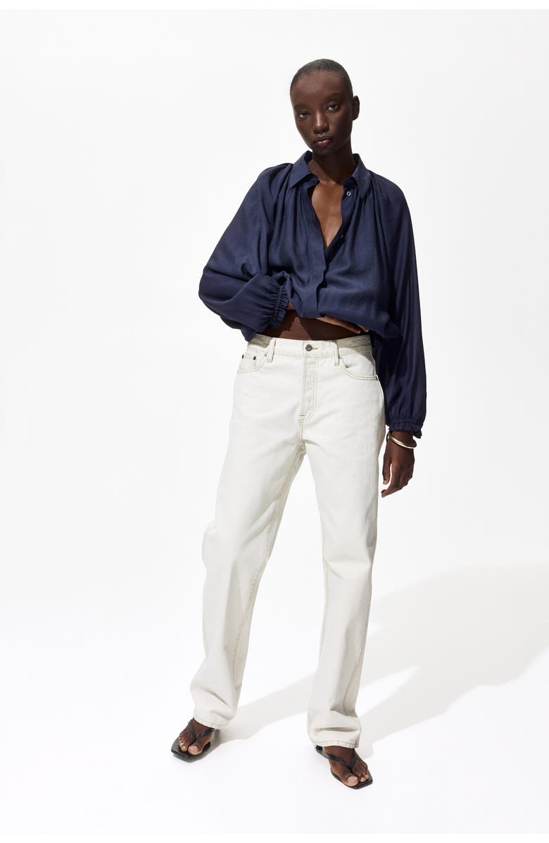 H&M Oversized drawstring-detail shirt, Alternate, color, Navy Blue