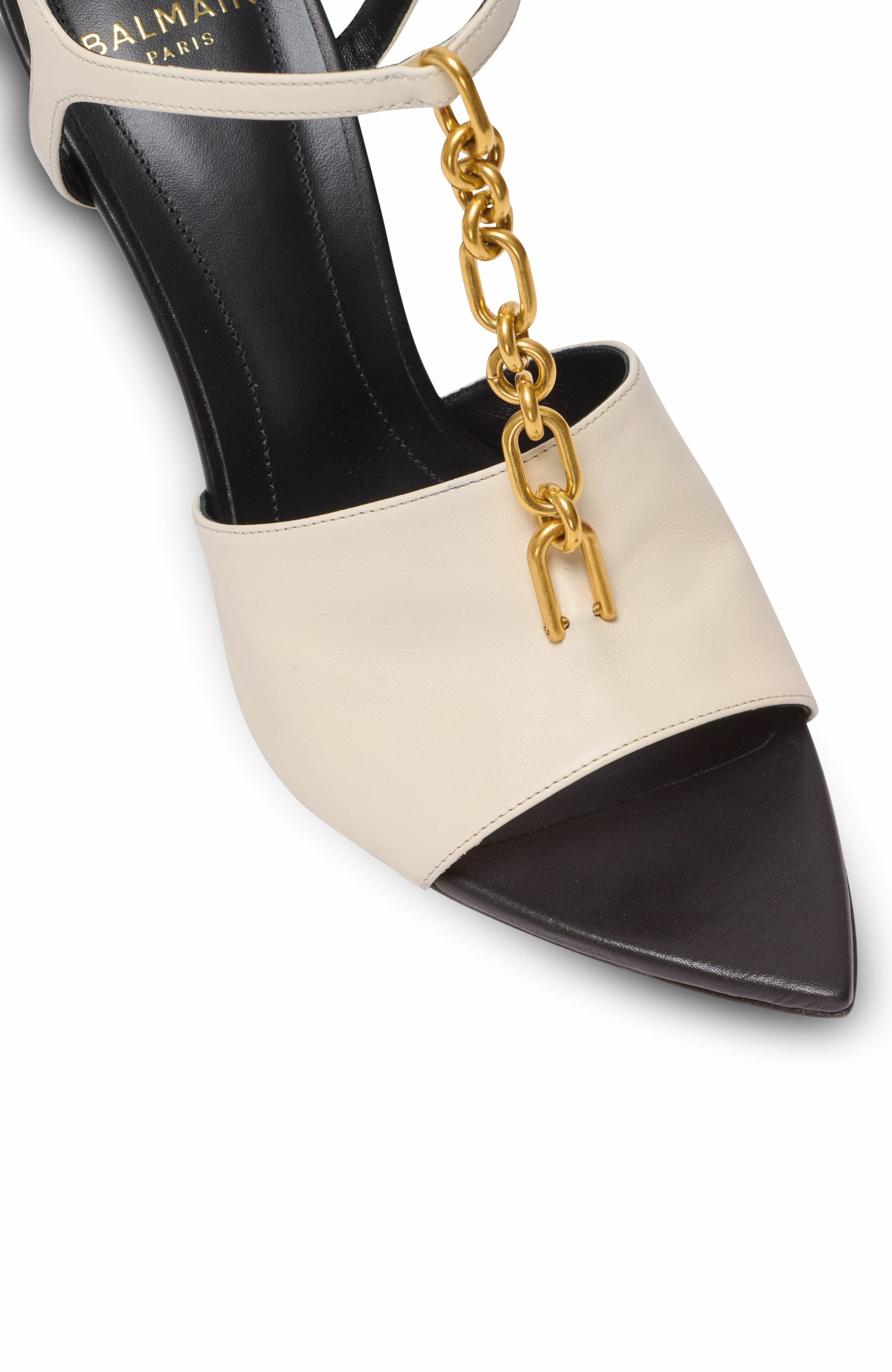 Balmain Sync Leather Sandals With Heel, Alternate, color, Beige