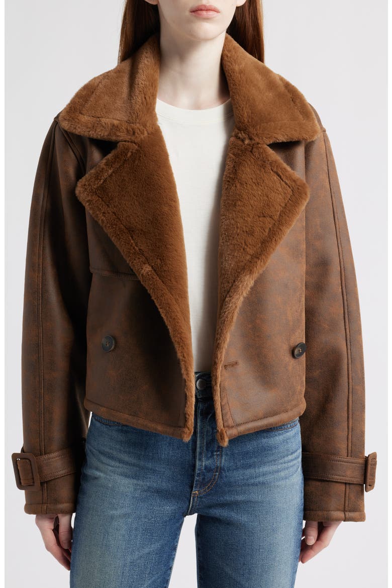 Distressed Faux Shearling Moto Jacket, Alternate, color, ESPRESSO