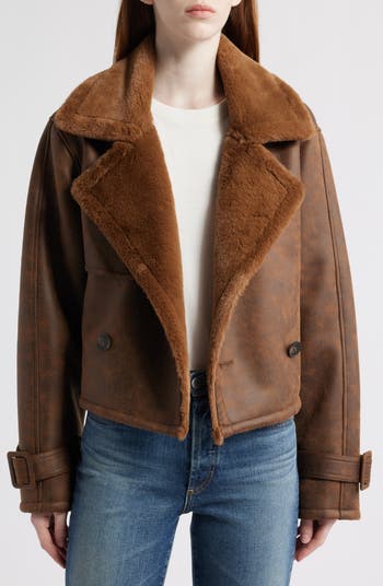 Distressed Faux Shearling Moto Jacket