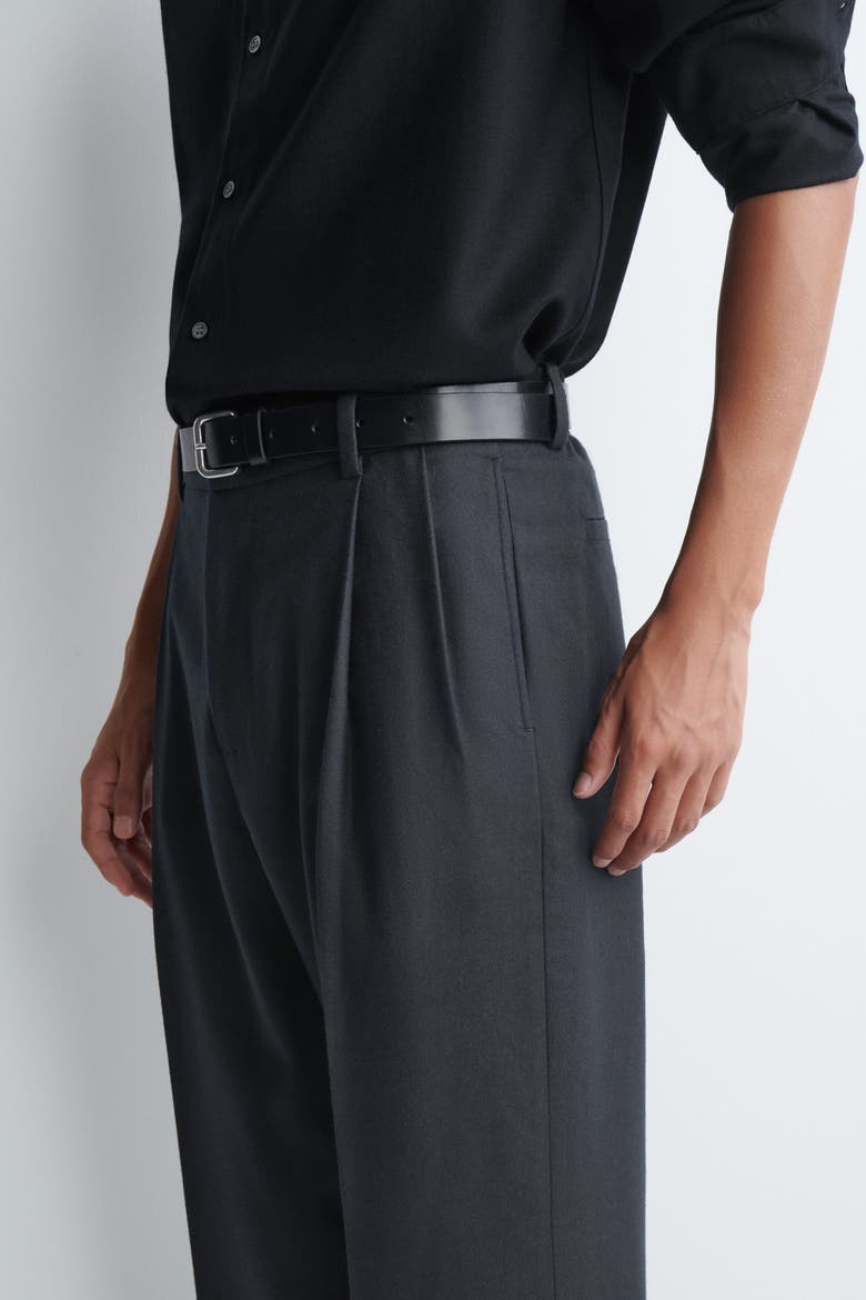 Pleated Wool Relaxed-fit Straight-leg Pants, Alternate, color, NAVY