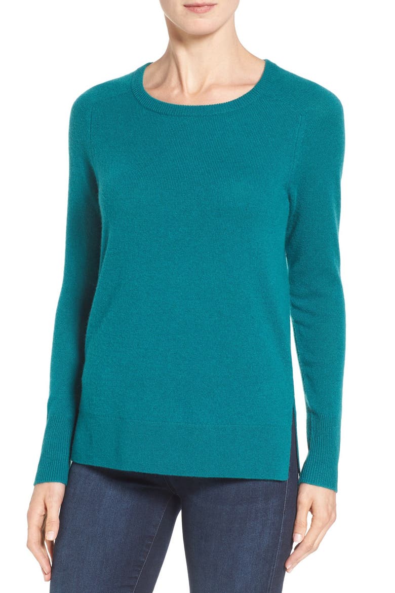Crewneck Lightweight Cashmere Sweater, Main, color, TEAL GREEN