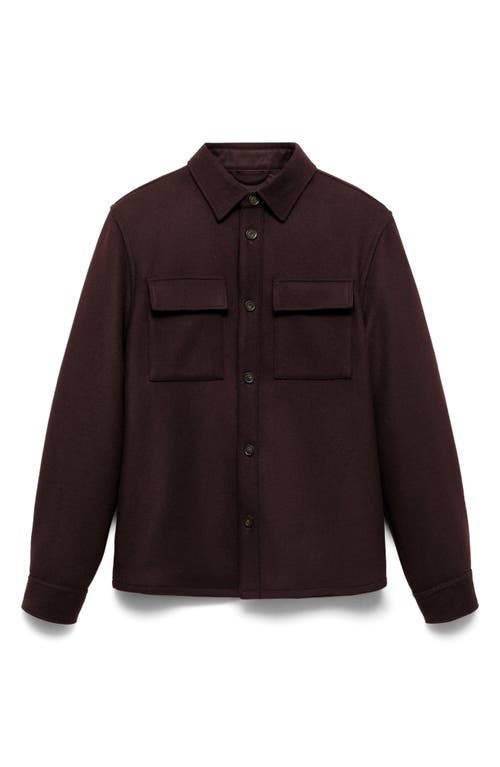 Mango Wool Blend Flannel Overshirt With Pockets In Burgundy