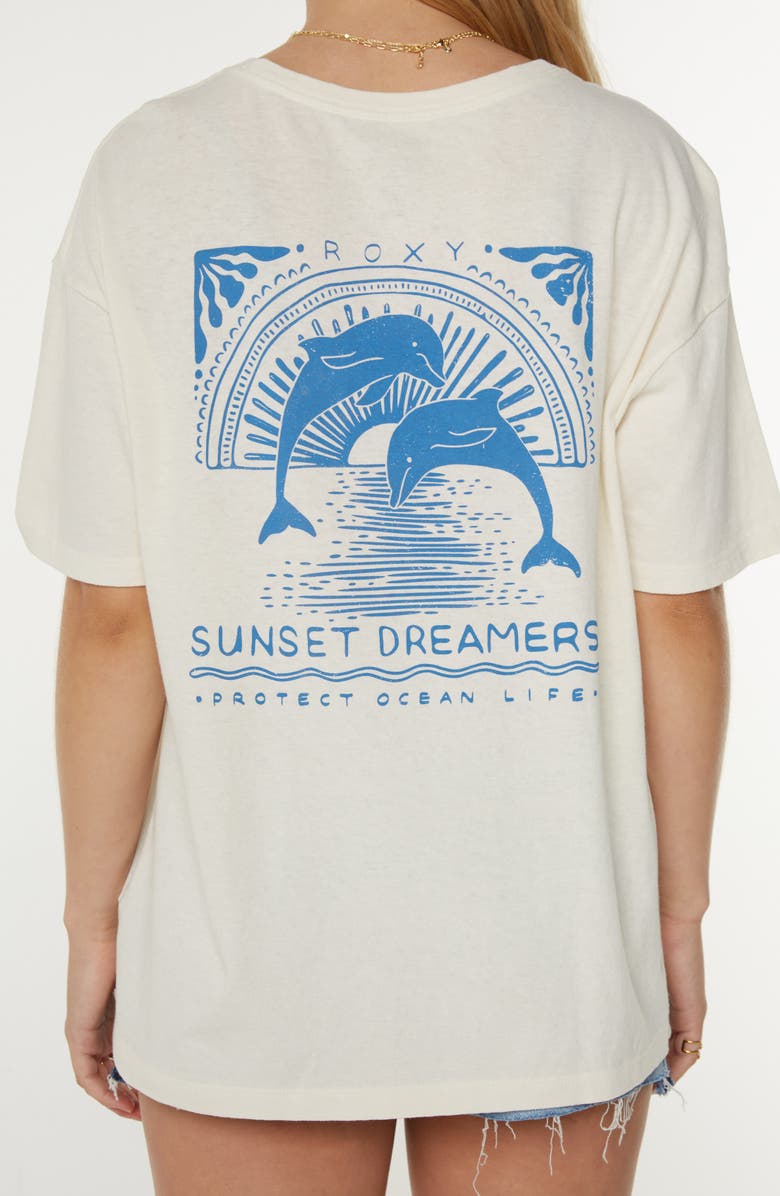 Roxy Sunset Dreams Oversize Cotton Graphic T-Shirt, Alternate, color, Egret Sunset Dreams