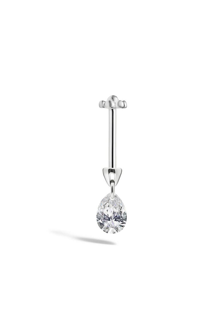 Single Floating Pear Diamond Charm Threaded Stud Earring, Alternate, color, WHITE GOLD