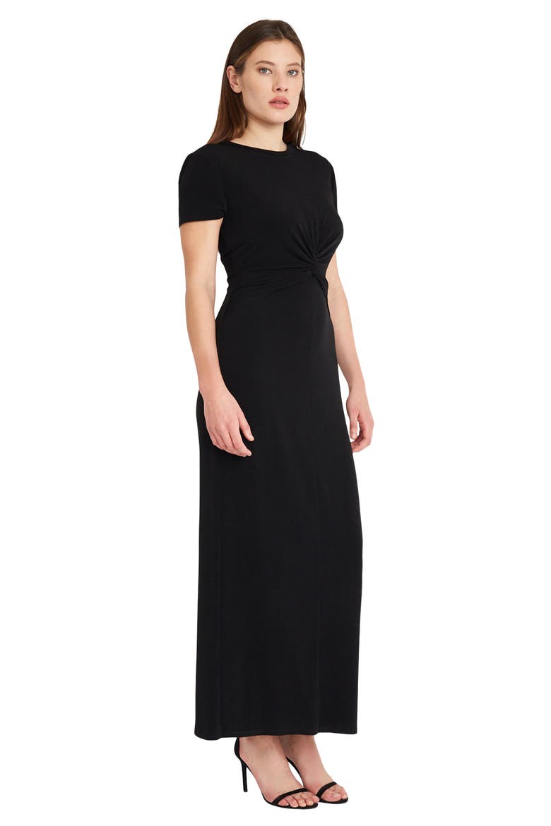 Twist Front Short Sleeve Maxi Dress, Alternate, color, BLACK
