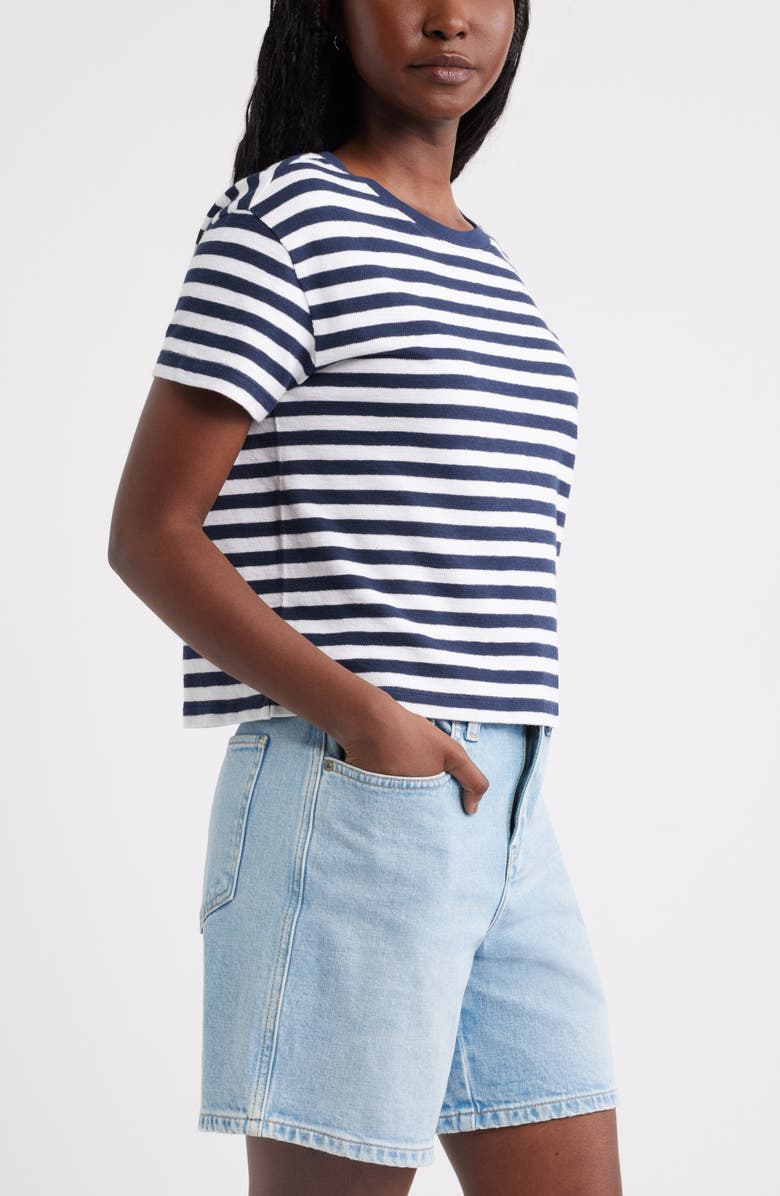Caslon<sup>®</sup> Drop Shoulder Short Sleeve Stripe Cotton Tee, Alternate, color, Navy Still- White Charm Stripe