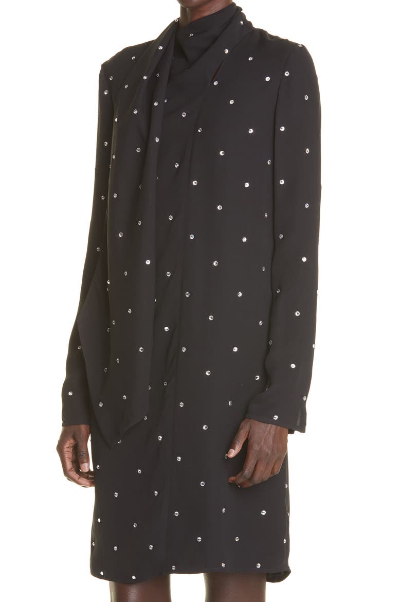 St. John Collection Rhinestone Embellished Scarf Neck Silk Dress, Alternate, color, BLACK