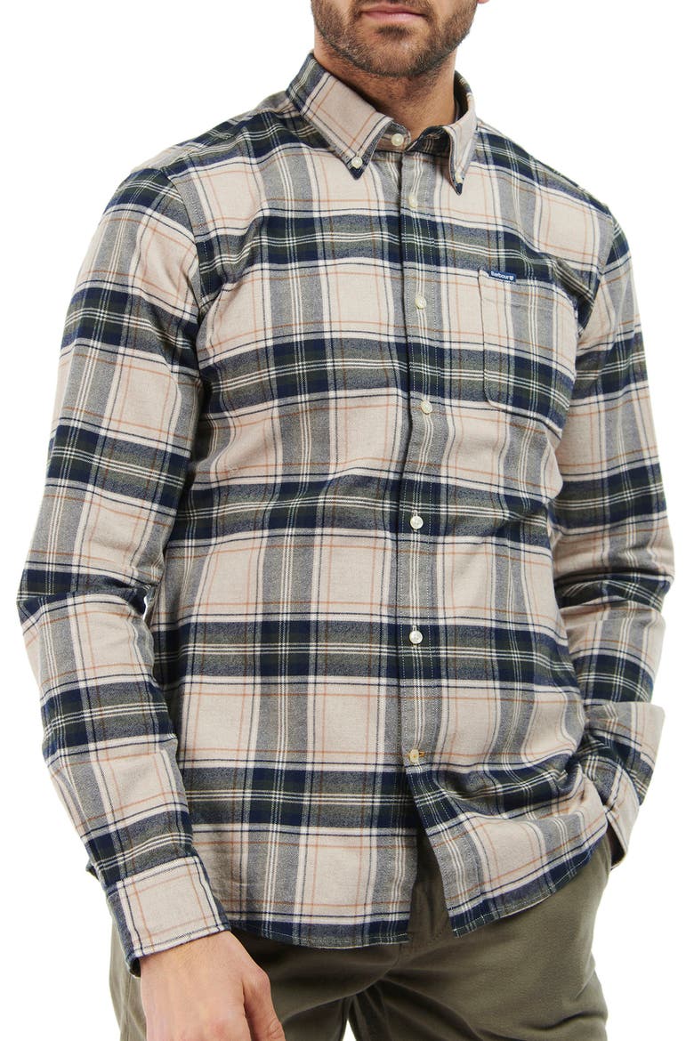 Betsom Tailored Fit Plaid Cotton Button-Down Shirt, Main, color, STONE