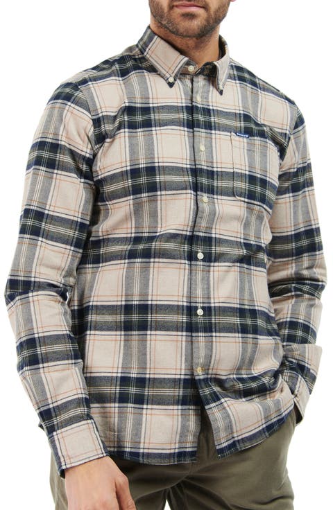 Betsom Tailored Fit Plaid Cotton Button-Down Shirt