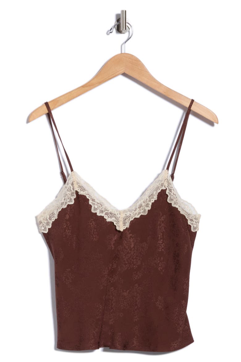 Lace Trimmed Jacquard Camisole, Alternate, color, CHOCOLATE