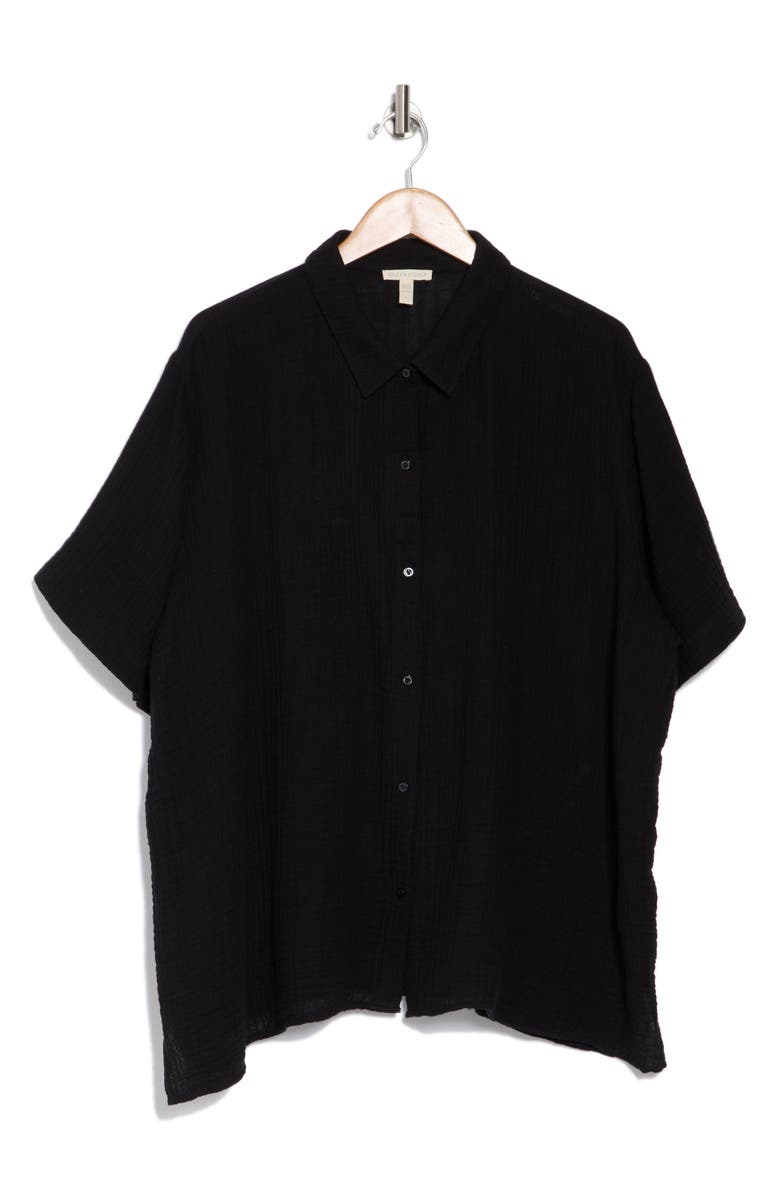Eileen Fisher Classic Short Sleeve Organic Cotton Gauze Button-Up Shirt, Main, color, 