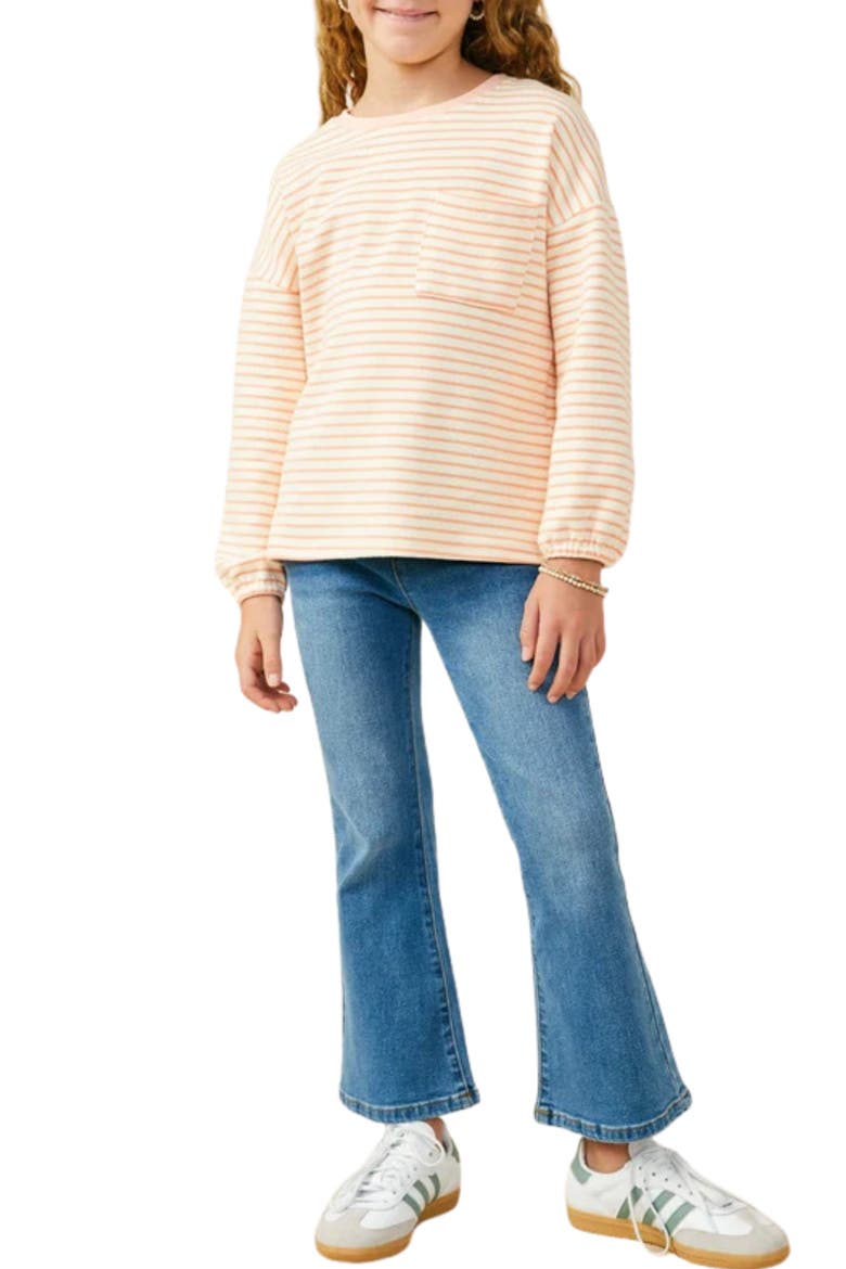 Kids' Stripe Stretch Cotton T-Shirt, Alternate, color, PEACH