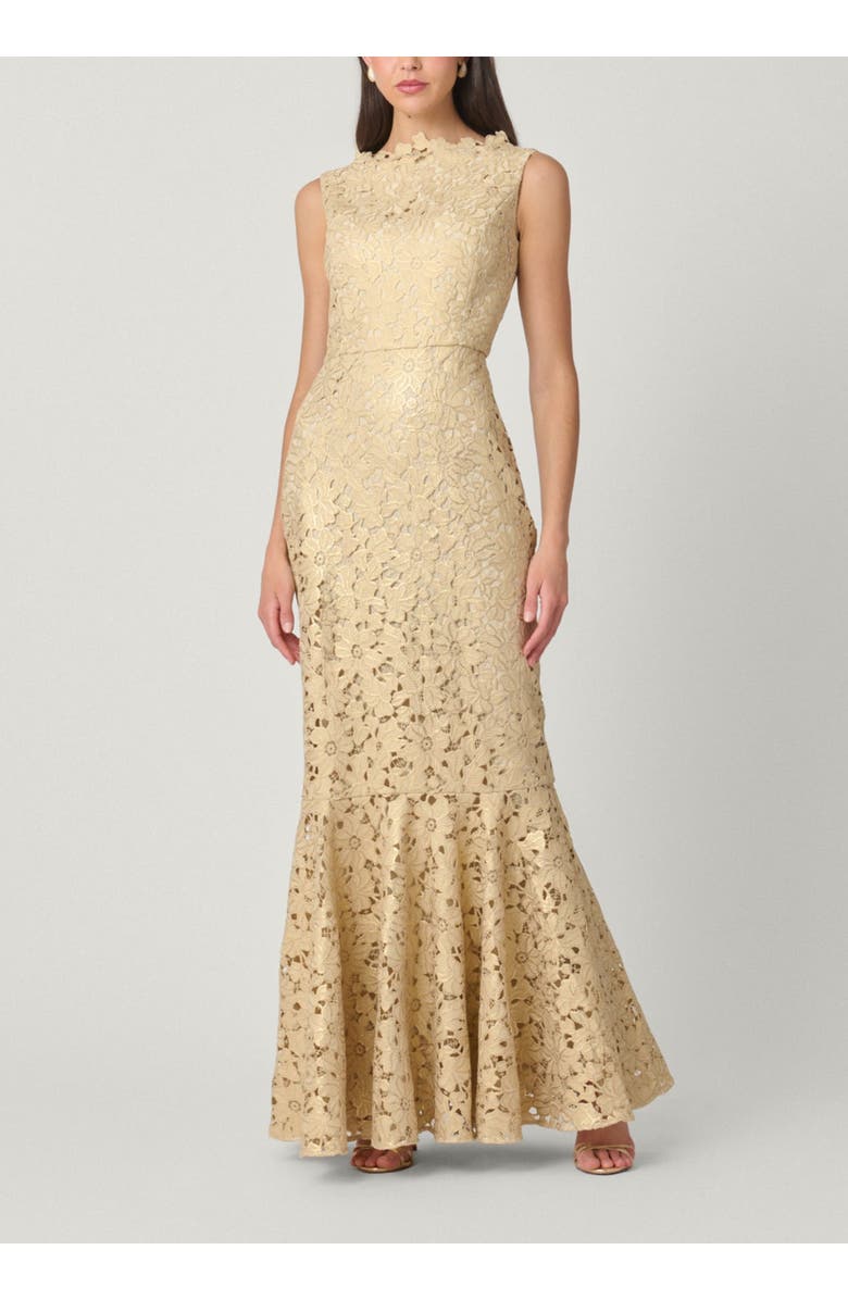 Shoshanna Midnight Reese Foil Lace Dress, Main, color, Gold
