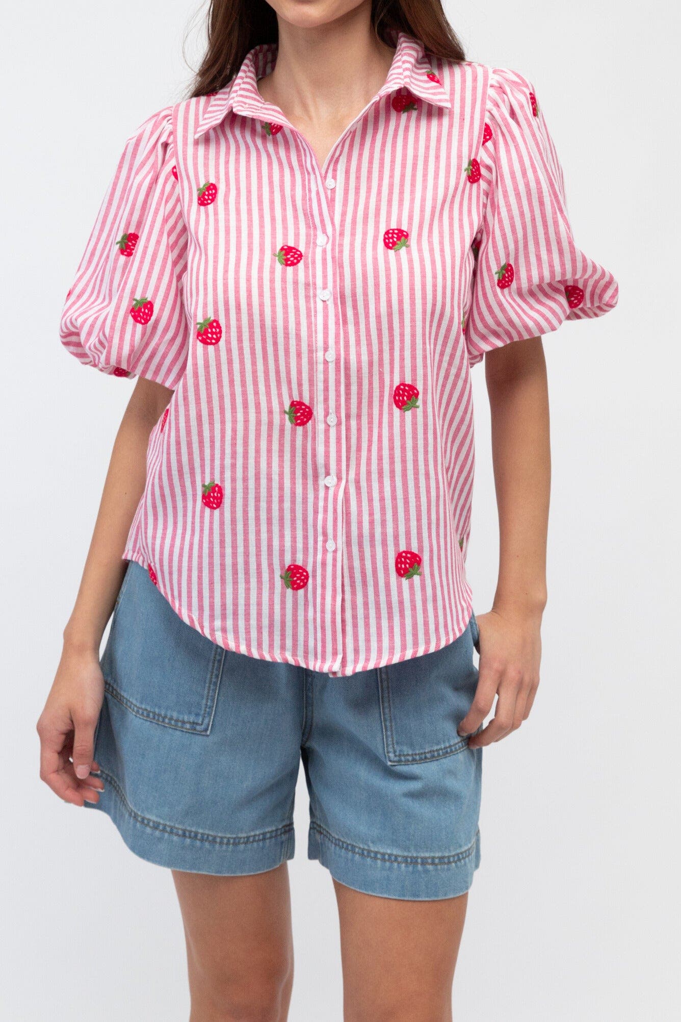 Short Sleeve Strawberry Embroidered Shirt (Women) | Nordstrom