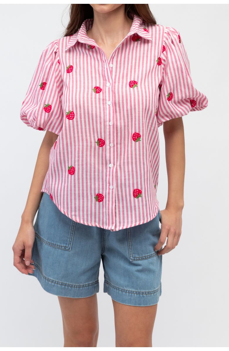 Label of Love Short Sleeve Strawberry Embroidered Shirt, Main, color, Pink