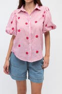 Label of Love Short Sleeve Strawberry Embroidered Shirt
