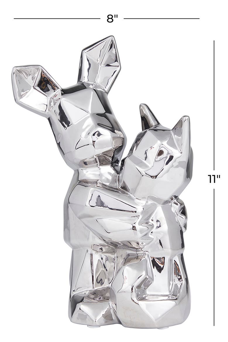 Silvertone Porcelain Cubist Dog Sculpture, Alternate, color, SILVER
