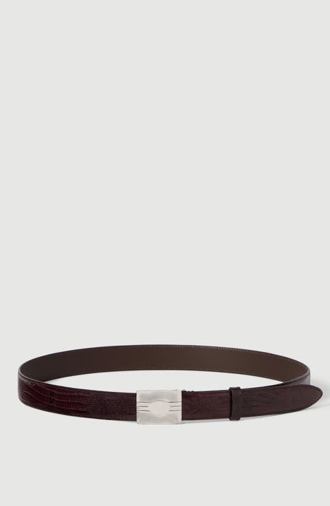 Lizard belt with silver-plated bronze buckle