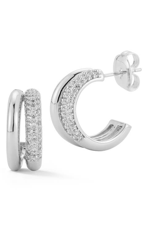 Cubic Zirconia Pavé Double Hoop Earrings