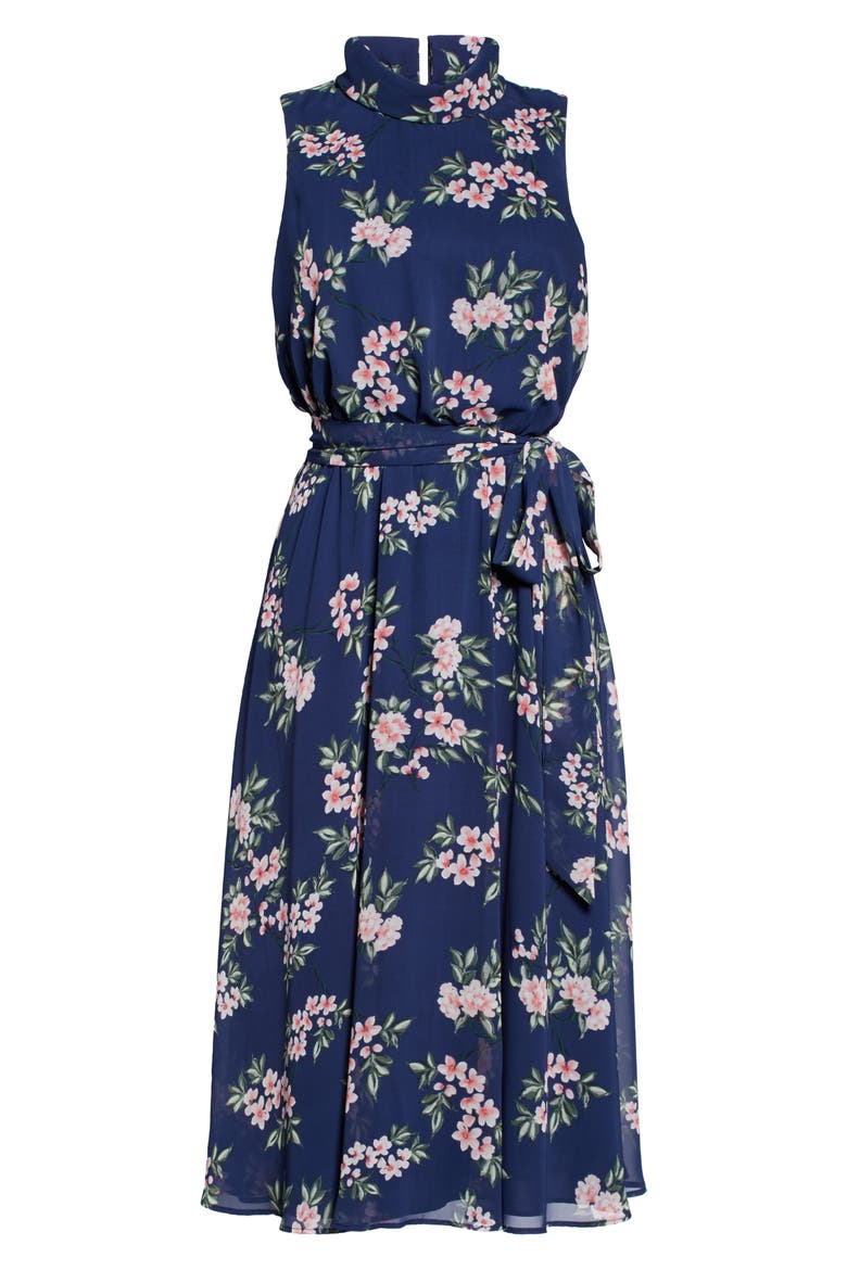Floral Sleeveless Chiffon Midi Dress, Alternate, color, NAVY