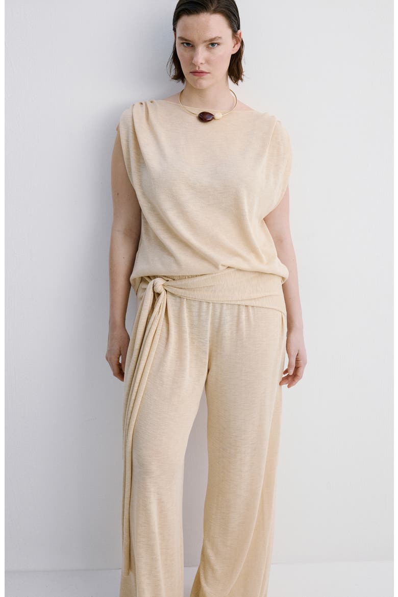 Wide Leg Knit Pants with Knotted Sash, Alternate, color, ECRU