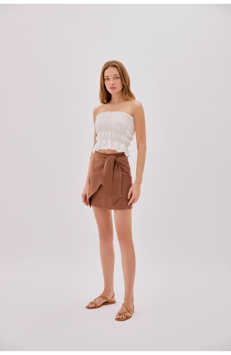 Labeca London Eva Strapless Shirred Linen Top, Main, color, Ecru