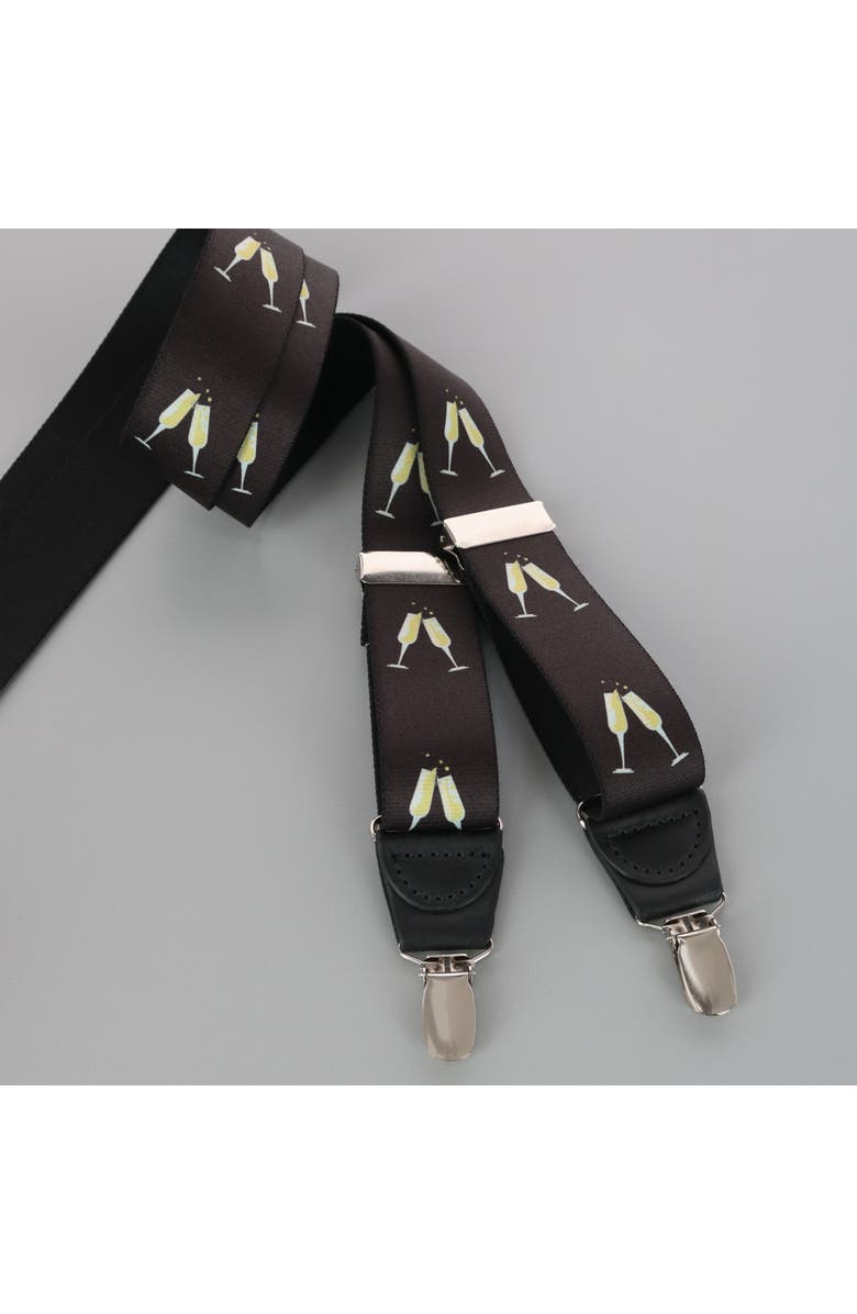 Ascentix Champagne Bottle Print Clip End Suspenders, Alternate, color, Black