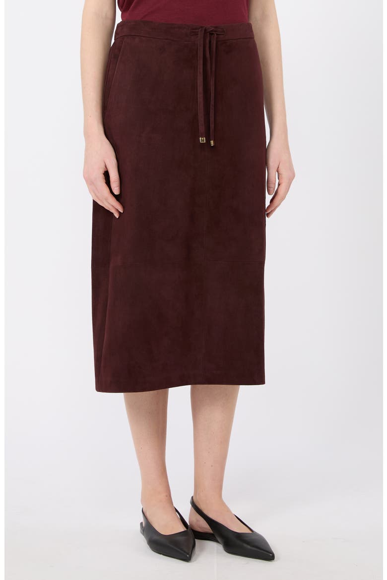 Lambskin Suede Drawstring Midi Skirt, Main, color, RED