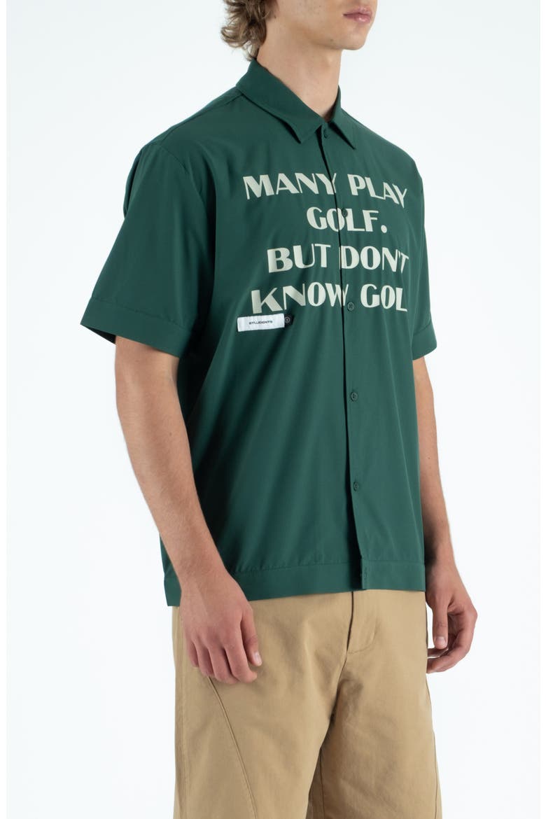 Educate Graphic Short Sleeve Button-Up Shirt, Alternate, color, GREEN