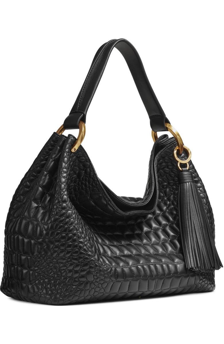 Donna Karan New York Glenwood Quilted Croc Shoulder, Alternate, color, Blk/Gold