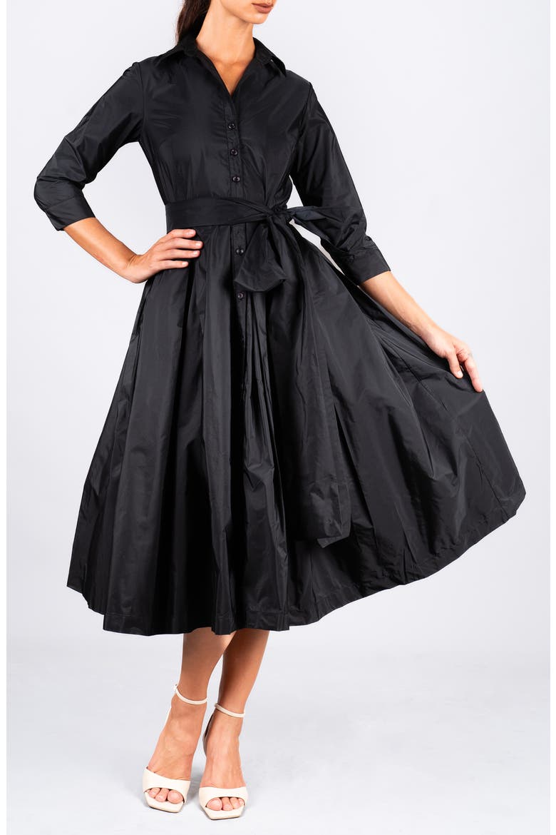 Silk Pleated Midi Audrey Shirtdress, Alternate, color, Black