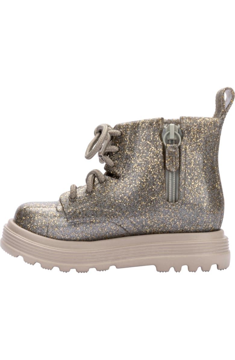 Mini Melissa Kids' Coturno Combat Boot, Alternate, color, Beige/ Golden Glitter