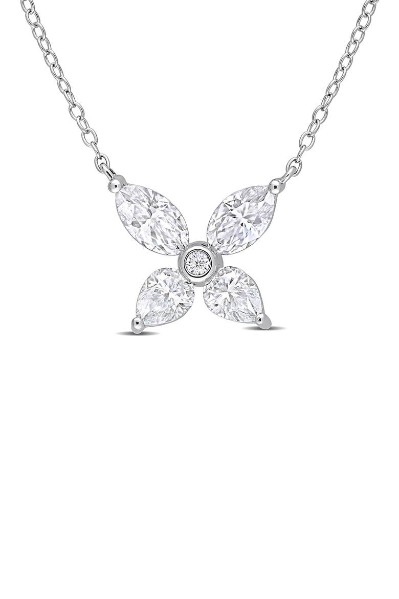 Sterling Silver Created Moissanite Flower Pendant Necklace, Main, color, SILVER