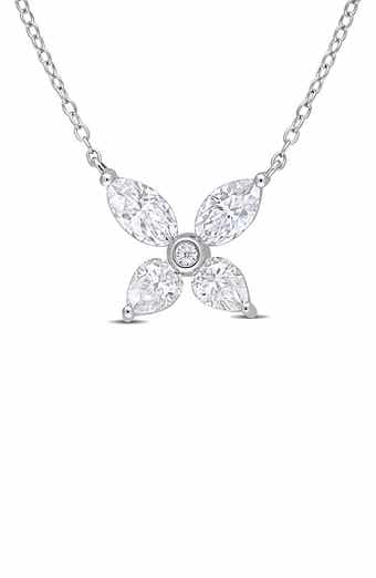 DELMAR Sterling Silver Created Moissanite Flower Pendant Necklace