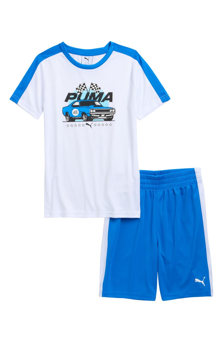 PUMA Kids' Graphic T-Shirt & Shorts Set, Main, color, White Traditional